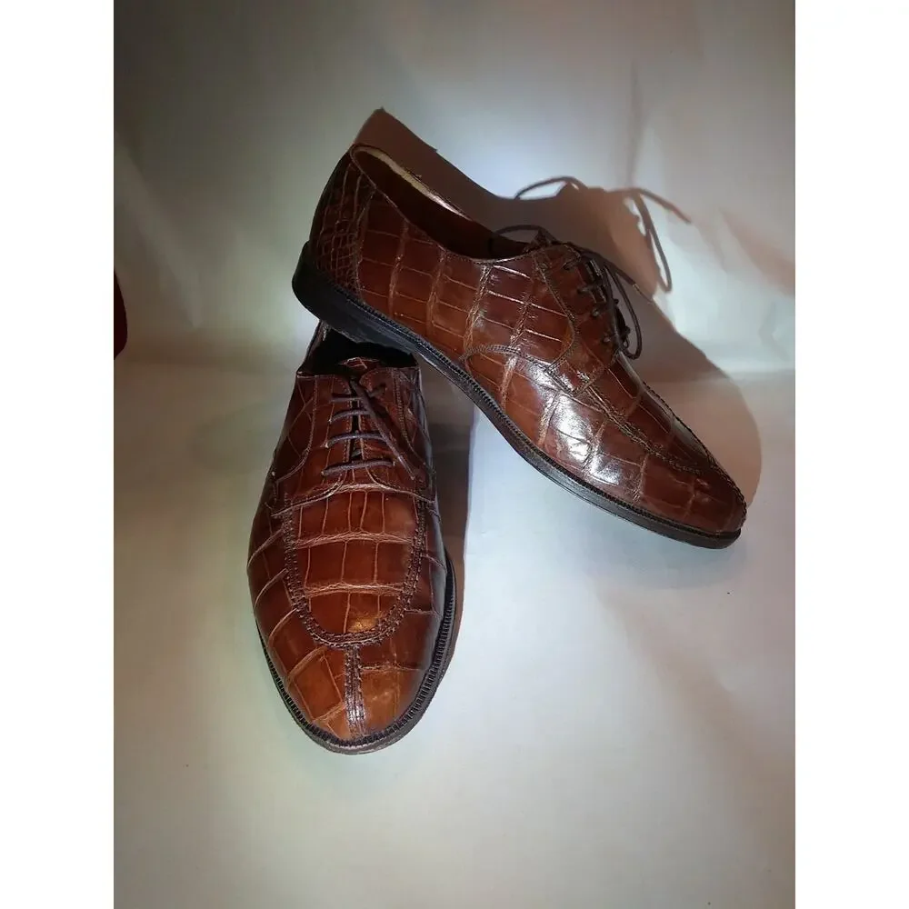 MENS MEZLAN PRINCETON CASUAL/FORMAL GENUINE ALLIGATOR BROWN SHOES SIZE 8.5 M - Picture 11 of 12
